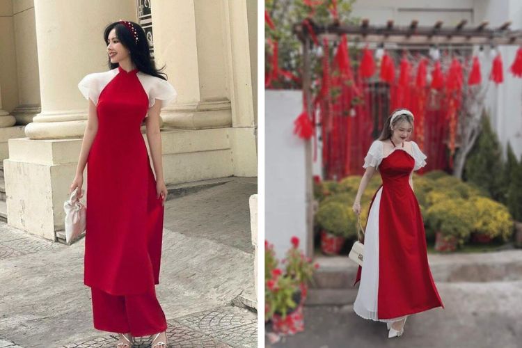 kiểu áo dài đỏ
