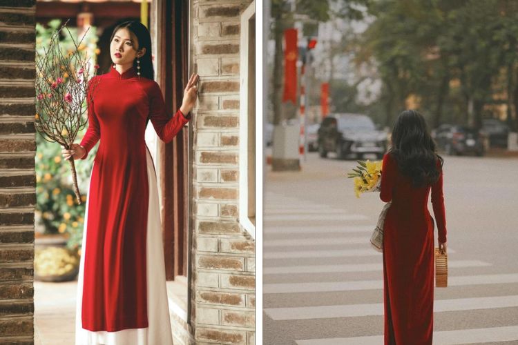 mẫu áo dài đỏ đẹp