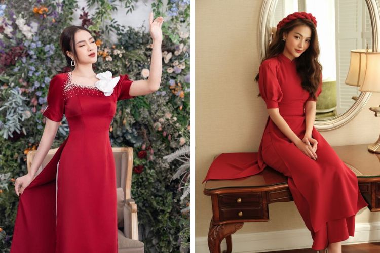 mẫu áo dài đỏ đẹp