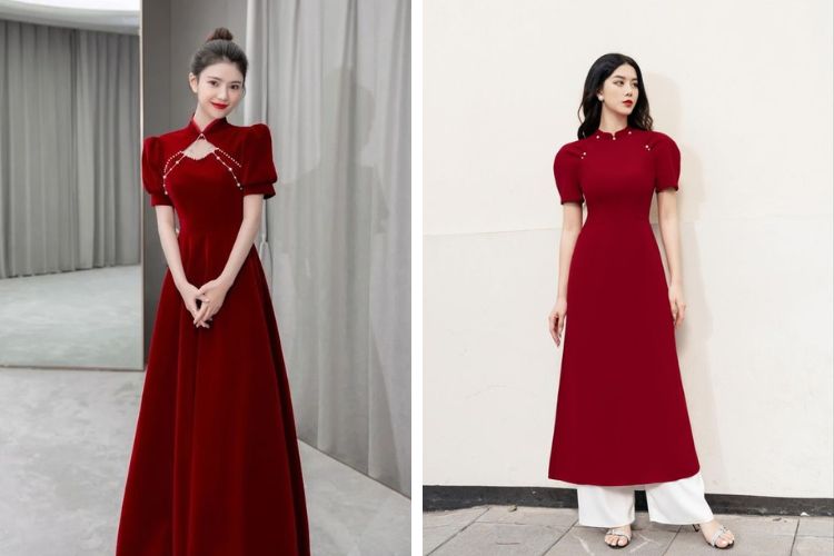 Áo Dài Cách Tân Đồng Tiền Trắng Đỏ - Nữ – Sand Outfit