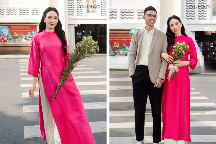 áo dài lụa tơ tằm màu hồng trơn