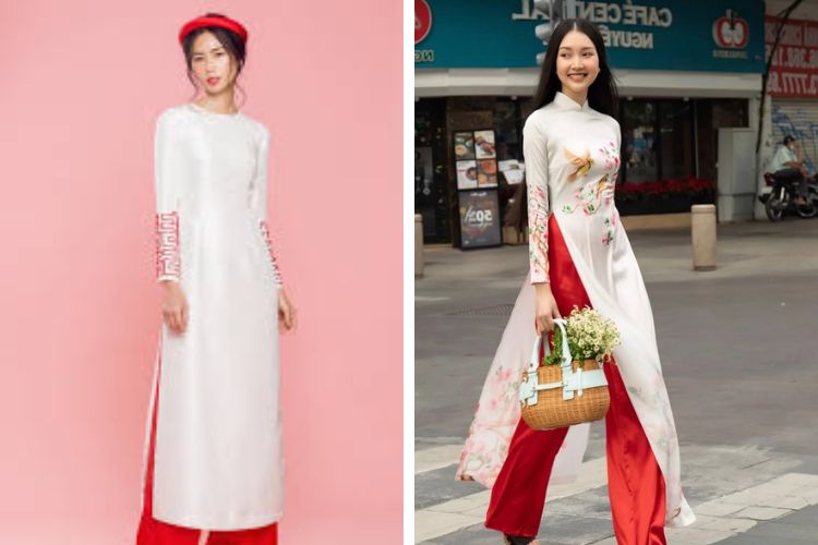 Kết hợp quần đỏ với áo dài trắng