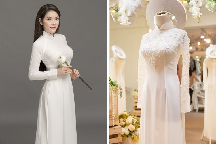Mẫu cổ áo dài trắng đẹp - Cổ cao