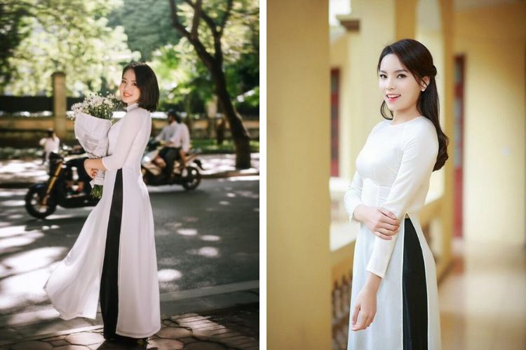 Mix áo dài trắng với quần đen