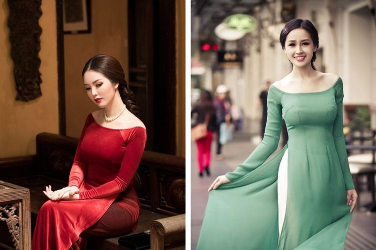 áo dài trơn màu xanh
