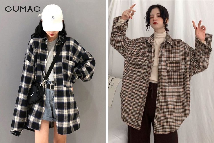 ao so mi ke caro co tui truoc nguc