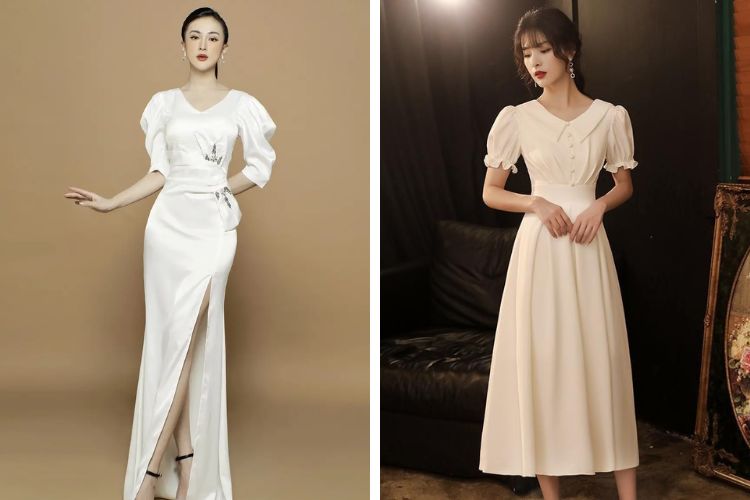 Đầm dạ hội sang trọng cổ sen, tay phồng