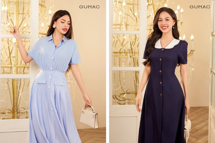 đầm sơ mi họa tiết sọc