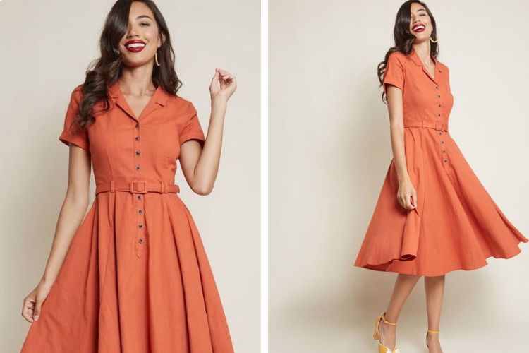 đầm màu cam đào nữ tính