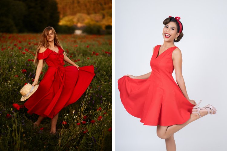 Đầm đỏ xòe cách điệu