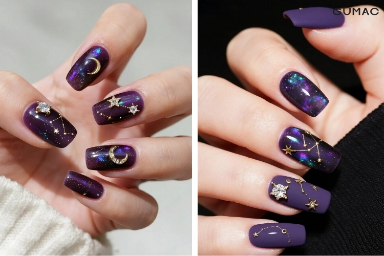 mau nail hoa tiet cung hoang dao galaxy