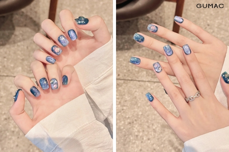 mau nail galaxy nen xanh dep