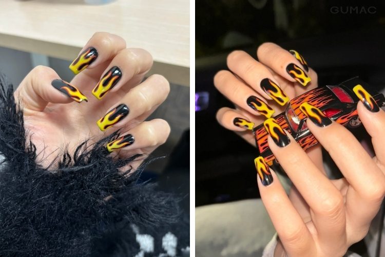 mau lam nail lua mau vang den