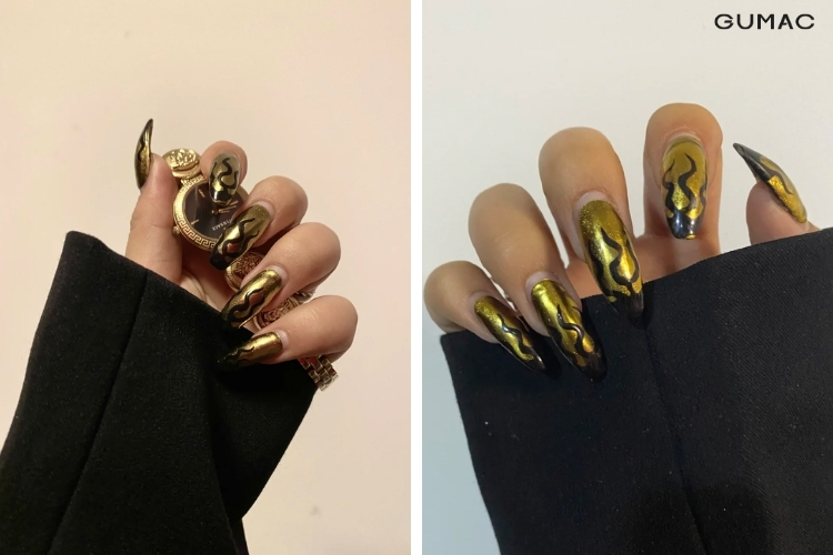 mau nail ngon lua mau vang den