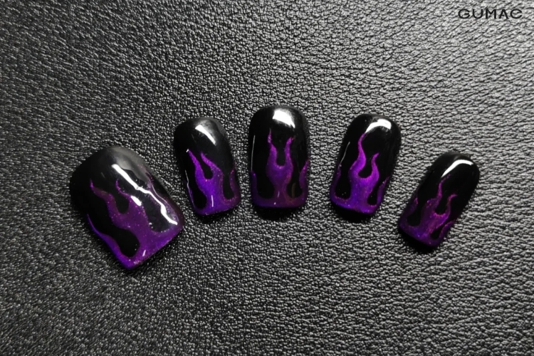 mau nail hoa tiet lua mau tim