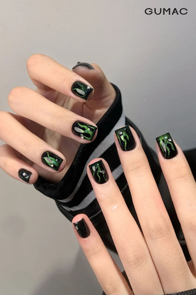 mau nail lua mau xanh la