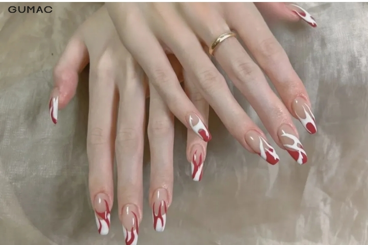 mau ve nail lua mau trang do