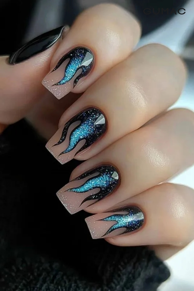 mau nail lua mau xanh den