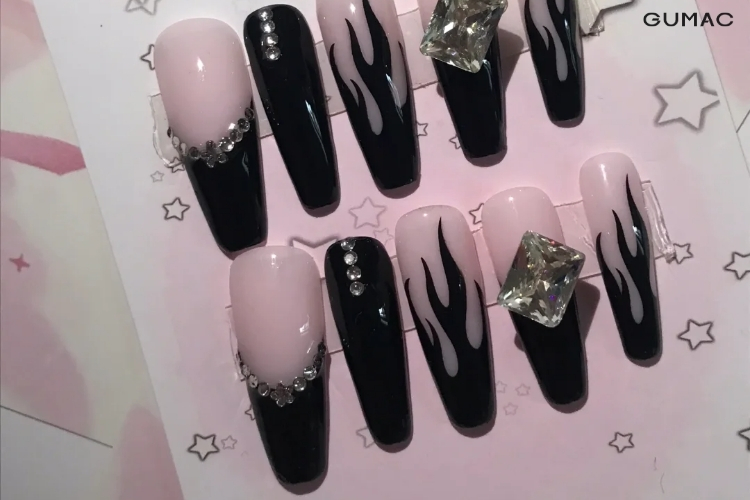 mau nail hoa tiet lua mau hong