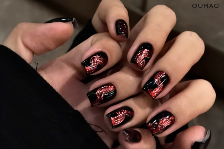 mau ve nail lua mau do den