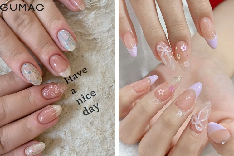 mau nail no trang ket hop hoa co