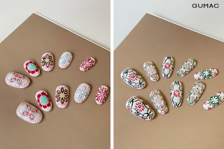 mau nail hoa tiet tho cam dep cho mong tay tron