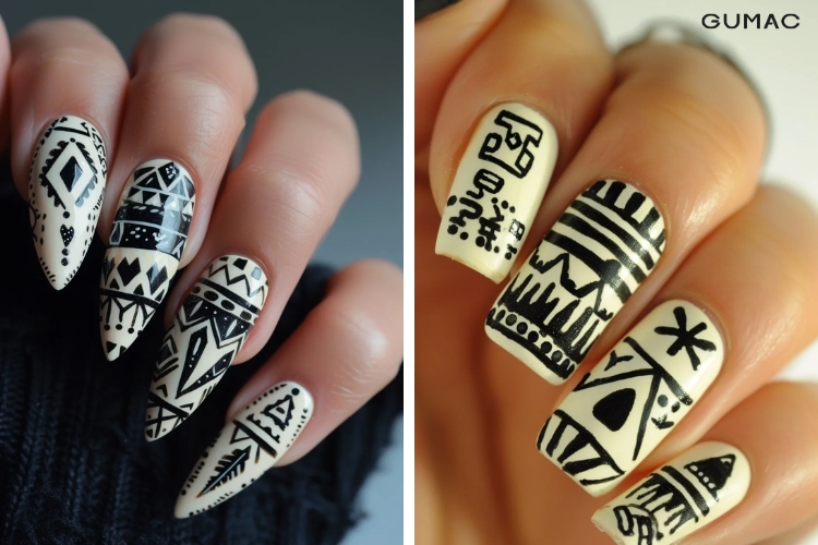mau nail tho cam tribal pattern