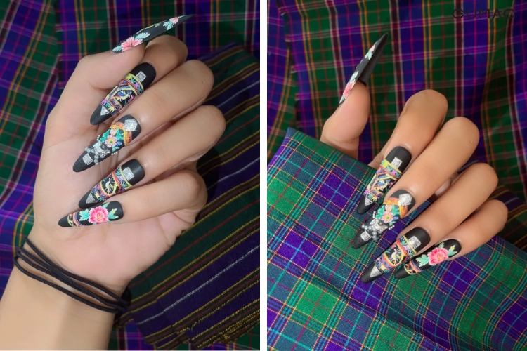 mau nail hoa van tho cam nail mong nhon