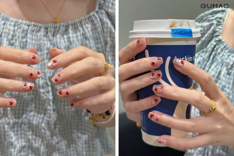 mau nail trai tim mat meo dep