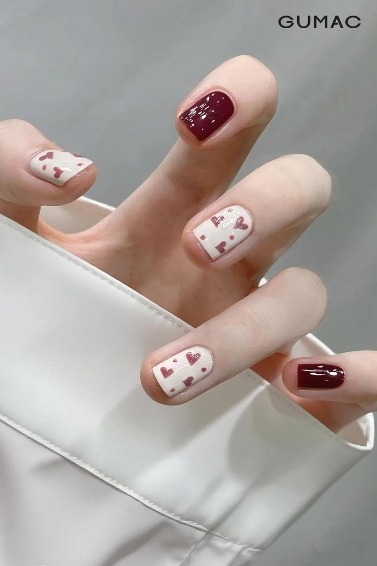 mau nail hinh trai tim mau do dep