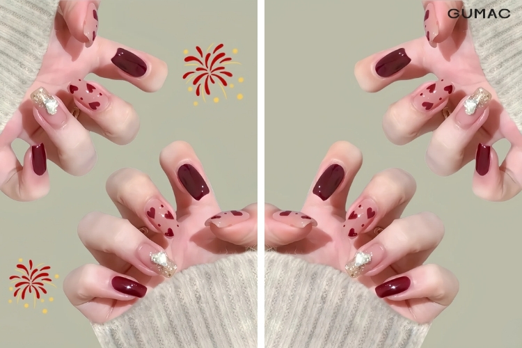 mau nail trai tim mau do dep