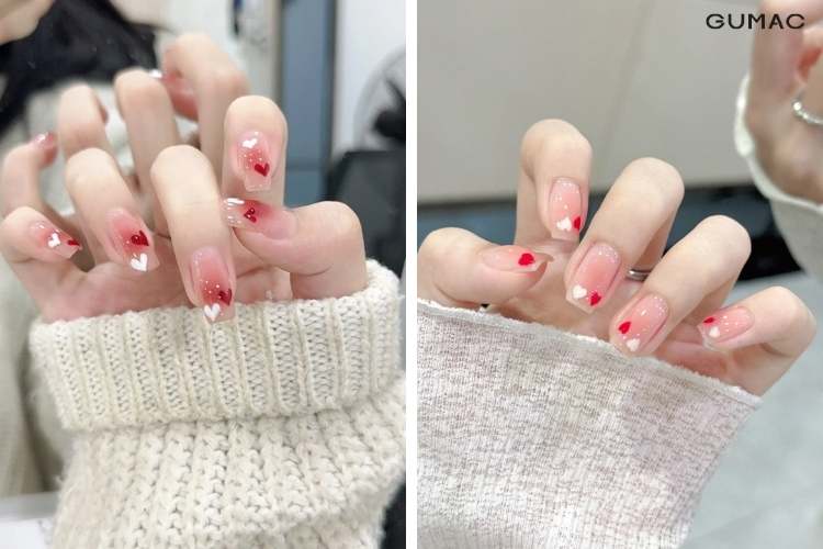 mau nail nen hong nhat trai tim do dep