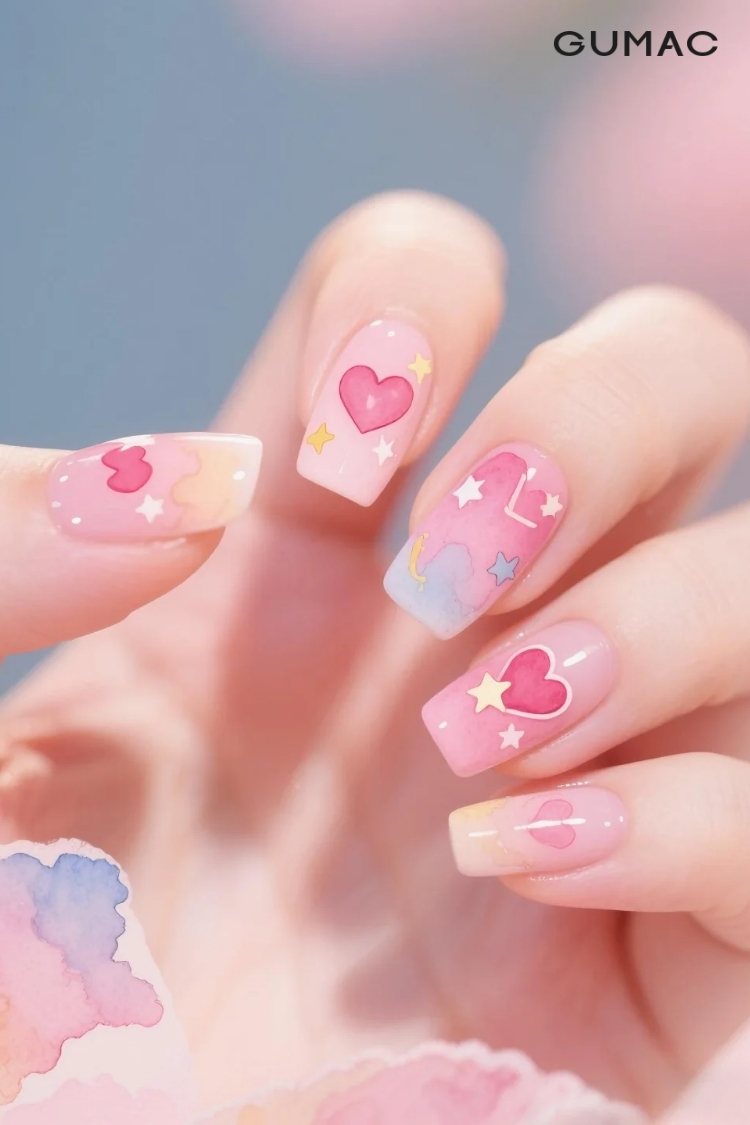 mau nail ve trai tim nen hong dep