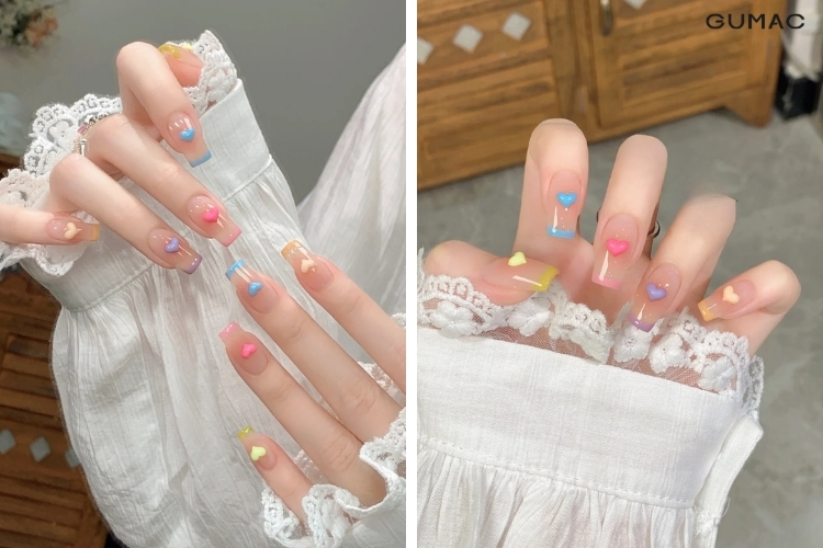 mau nail hoa tiet trai tim phoi nhieu mau doc dao