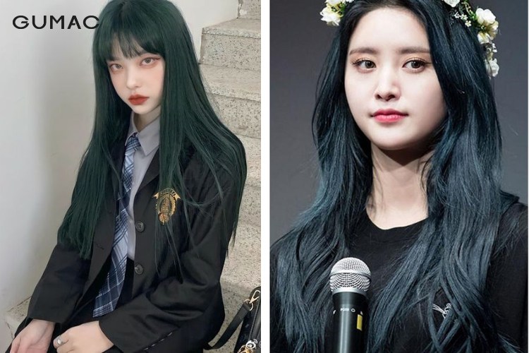 Nhuộm tóc màu đen ánh rêu 