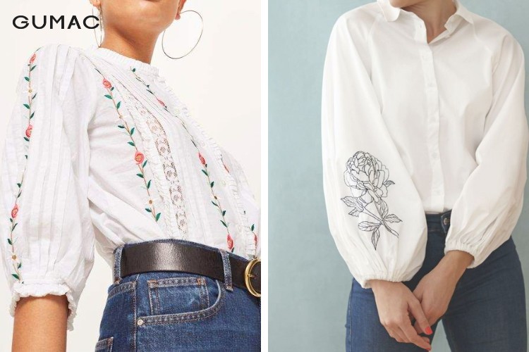 Áo sơ mi thêu hoa ở tay áo Áo sơ mi thêu hoa ở tay áo