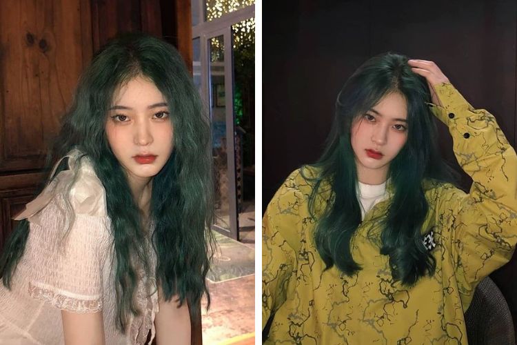 mau toc xanh reu khong can tay