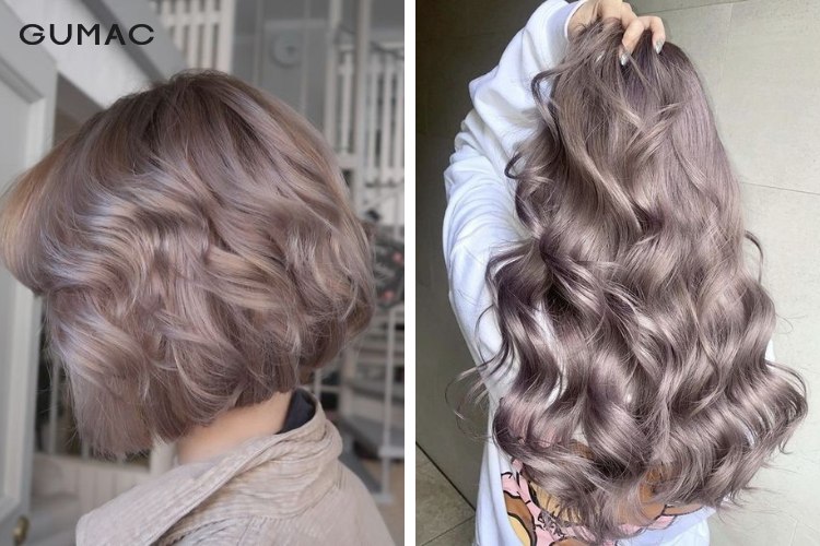 Tóc xoăn sóng hippie nhuộm xám khói