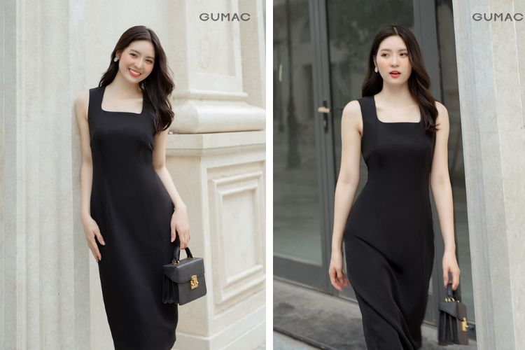 Đầm ôm đen hai dây bản to KK111-08 | Thời trang công sở K&K Fashion