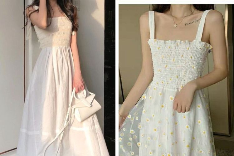 Váy hai dây bản to dáng dài xếp tầng chun ngực Zara Auth new tag có