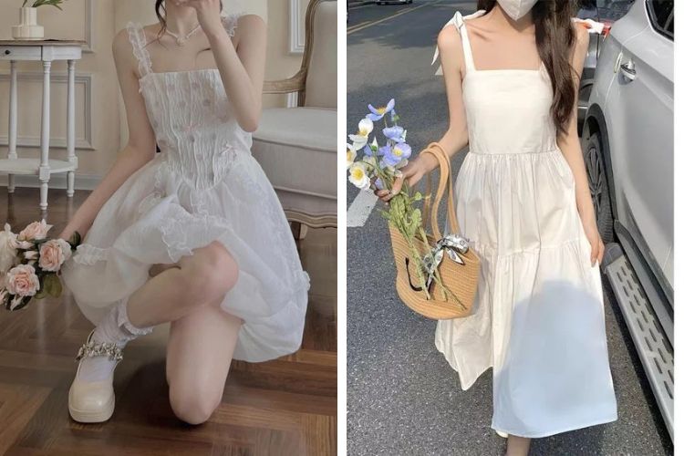 váy 2 dây bản to hoa cúc vintage tiểu thư | Shopee Việt Nam