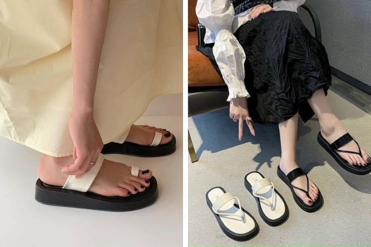 mix đồ đi biển cho người gầy kèm dép đế xuồng