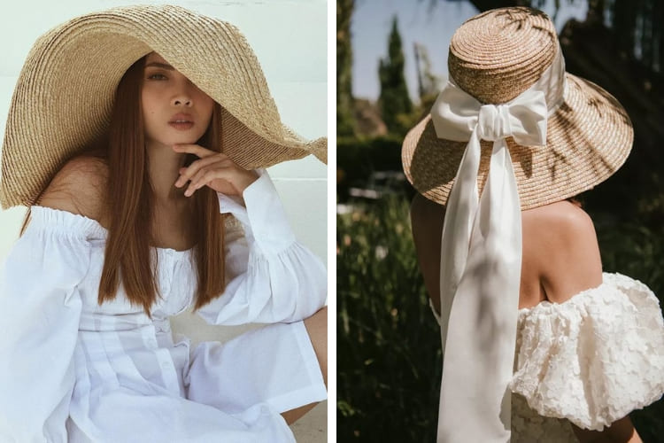 mix đồ đi biển cho người gầy kèm mũ rộng vành