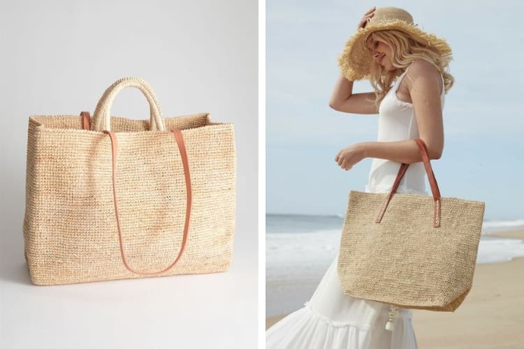 mix đồ đi biển cho người gầy kèm túi tote cói