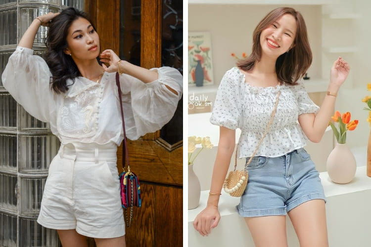 mix đồ đi biển cho người gầy với áo phông tay bồng quần short