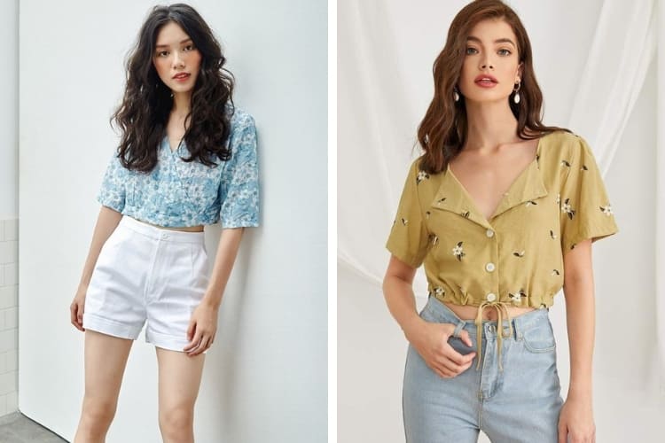 mix đồ đi biển cho người gầy với croptop hoa nhí