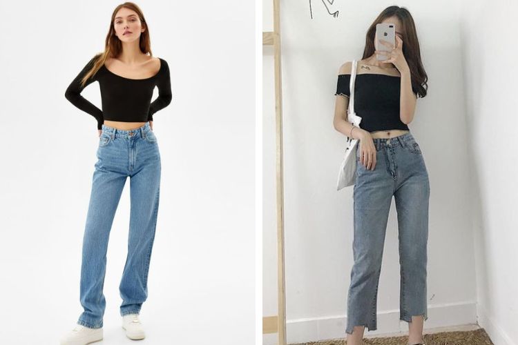 mix đồ đi đám cưới với quần jean cùng áo hở vai