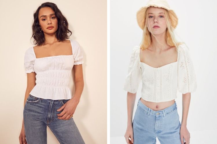 mix đồ đi đám cưới với quần jean cùng áo peplum