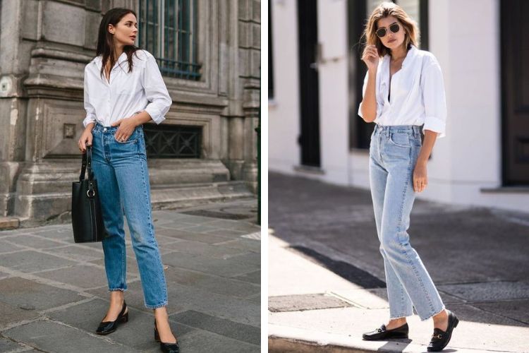 mix đồ đi đám cưới với quần jean cùng áo sơ mi