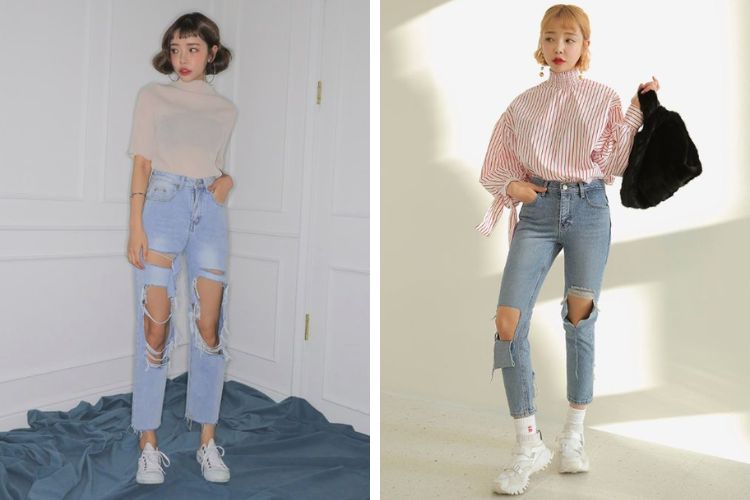 mix đồ đi đám cưới với quần jean tránh mặc quần jean rách